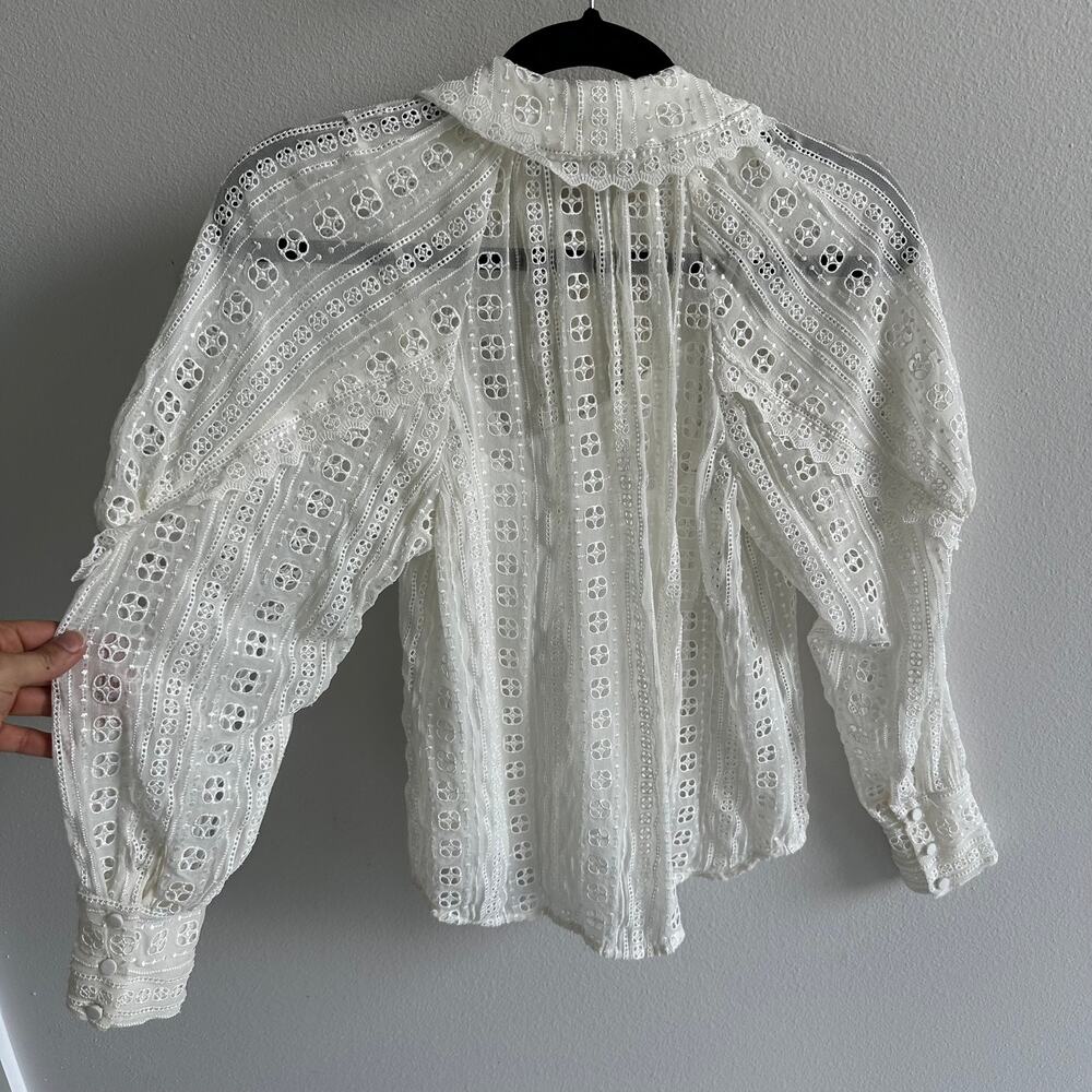 Rebecca Taylor Long Sleeve Geo Eyelet Blouse Top Size XS - Picture 4 of 5